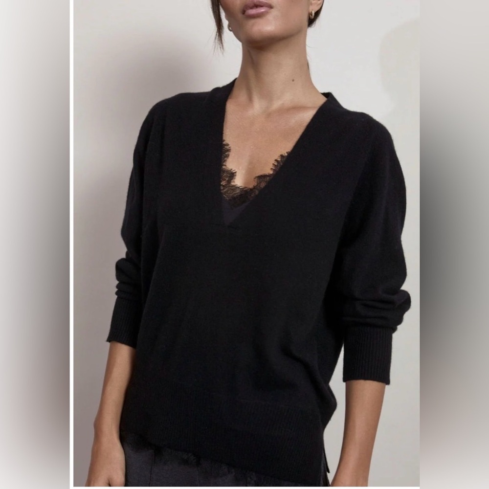 Brochu Walker "The Lace Vee Looker Pullover" in black.